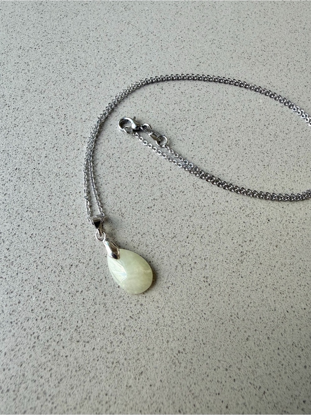 Genuine Jade Sterling Silver Teardrop Pendant Necklace - Pale Green